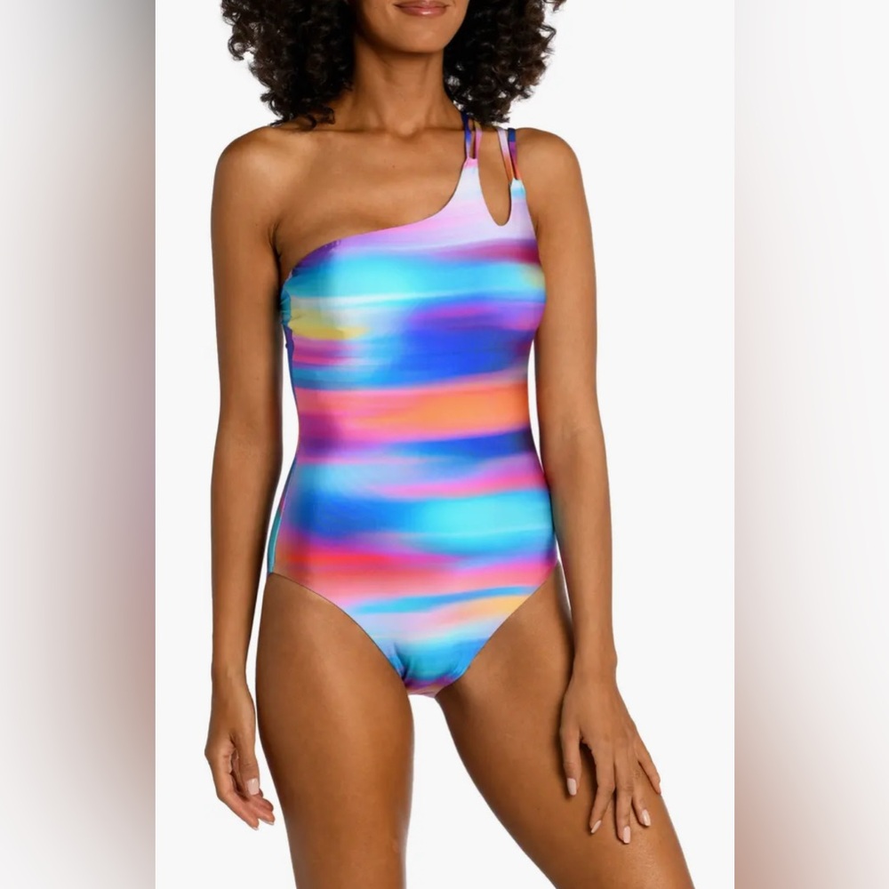 NWT La Blanca Vibrant Size 12 Sunset Strappy One-Shoulder One-Piece Swimsuit